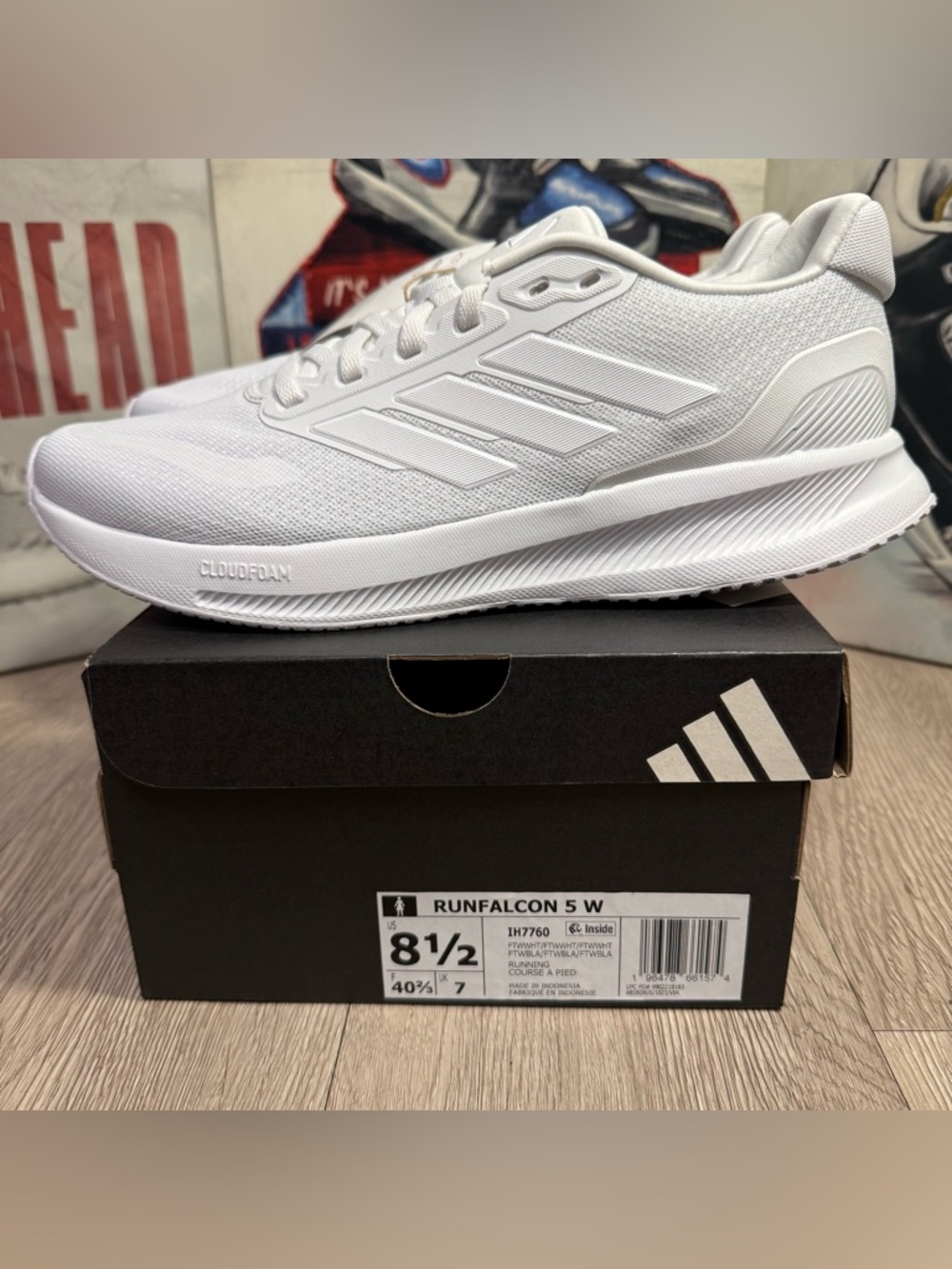New Adidas Runfalcon 5 Triple White Running Shoes Women Sizes 7.5, 8.5